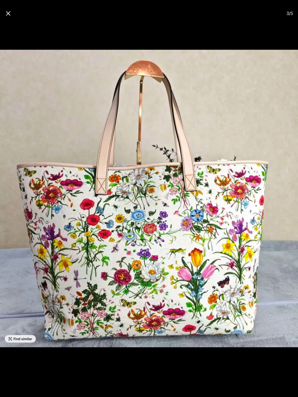 Gucci Multicolor Floral Canvas Tote with TAN Leather Straps
